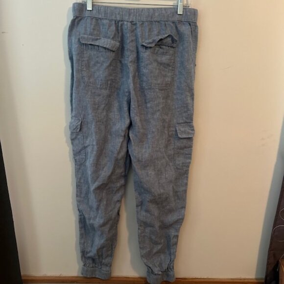 Nicole Miller Blue Linen Cargo joggers Made with European Grown Flax, size L - Picture 3 of 4